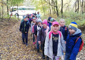 Dzieci wędrują przez las.