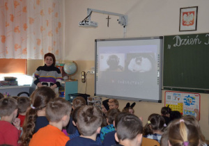 Pani Monika Jagiełło opowiada o kotach.